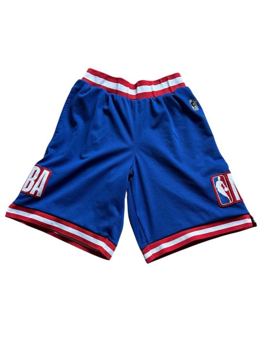Vintage Y2K UNK NBA Mesh Basketball Shorts Blue Red White Patch Mens Size S